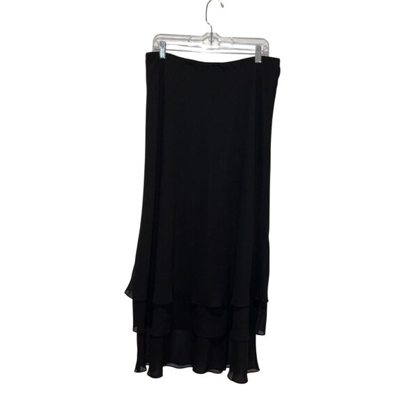 Alex Evenings Petite Black Tiered Chiffon Midi Skirt women's Size LP - Picture 1 of 9